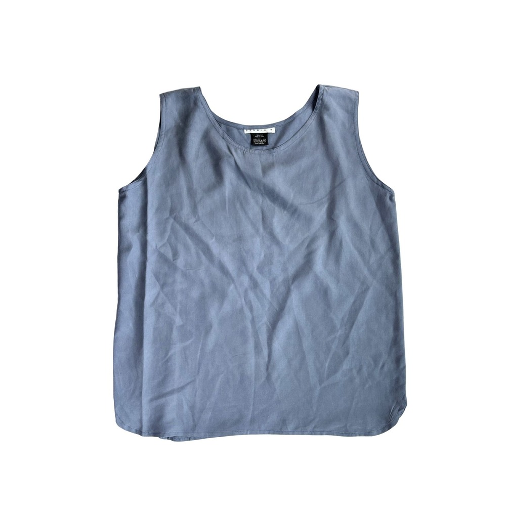 Vintage Studio B 100% Silk Blouse Womens Large Blue Boxy Sleeveless Tank Top